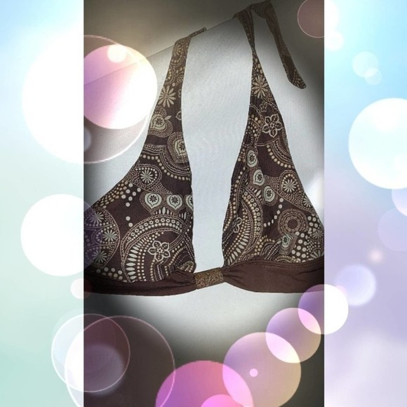 3/$15- Gold Hardware Brown Pattern Bikini Top Size xl - Picture 1 of 4